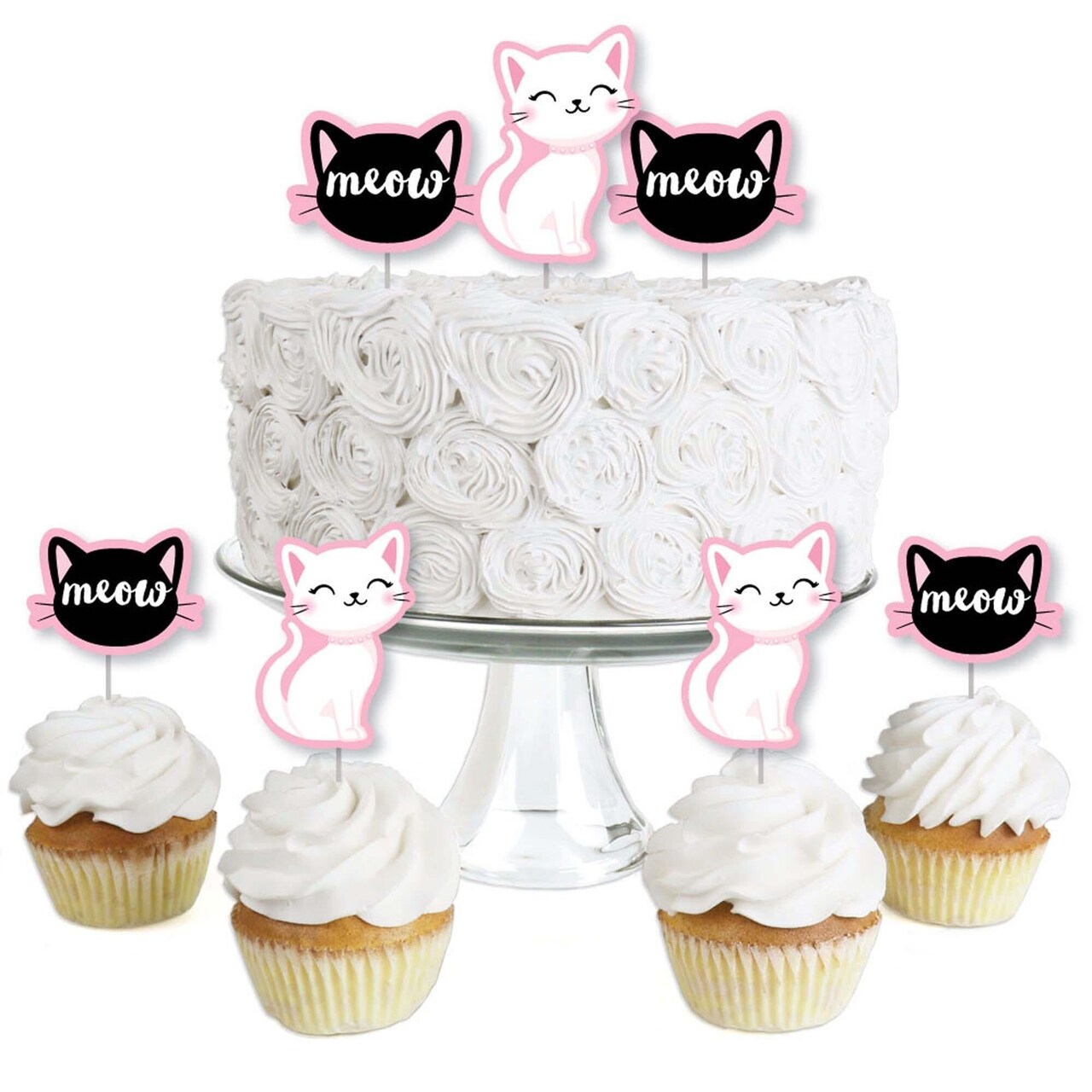 Big Dot of Happiness Purr-fect Kitty Cat - Dessert Cupcake Toppers - Kitten Meow Baby Shower or Birthday Party Clear Treat Picks - Set of 24